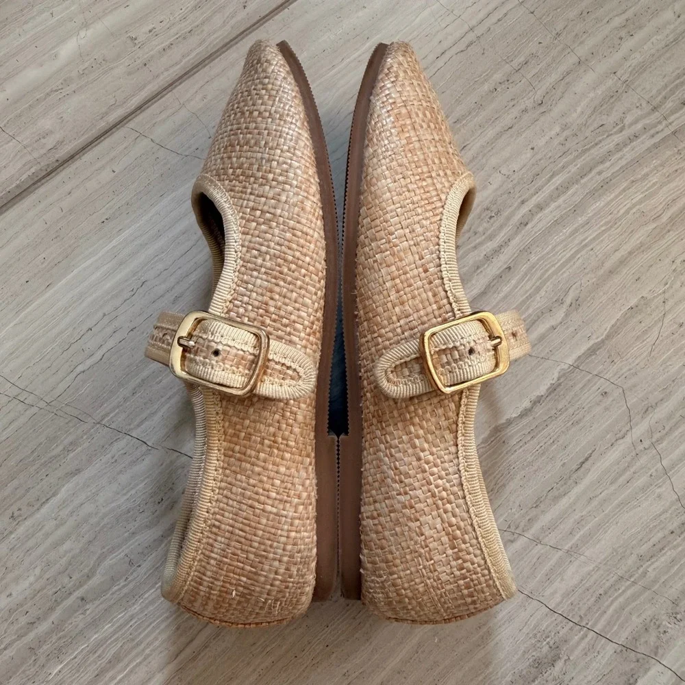J.Crew Factory Mary Jane Flats Woven Raffia Natural Tan Dressy Trip BW246 K11